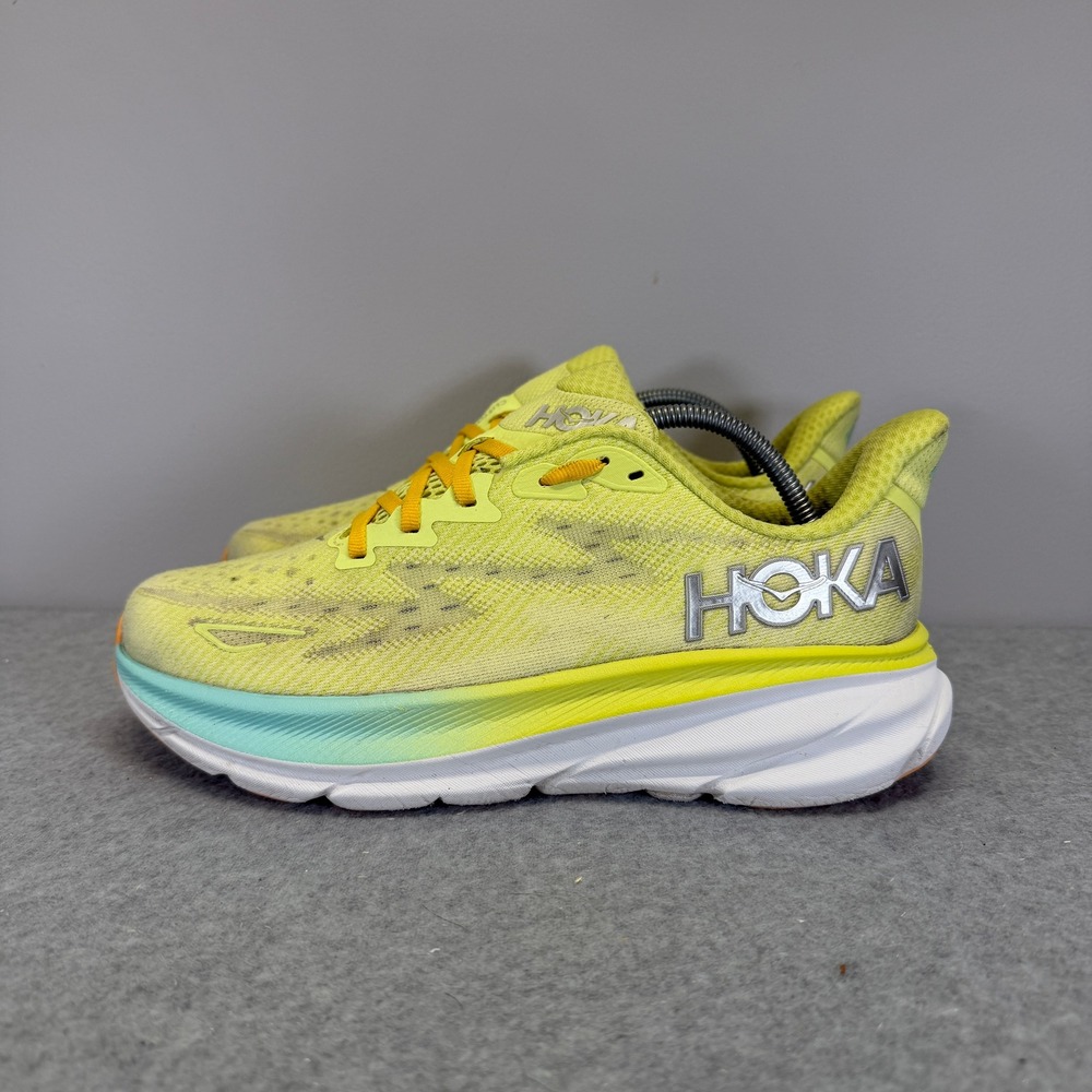 Hoka One One Yellow Athletic Running Shoes with Aqua Accent